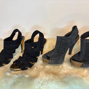 PEDRO GARCIA. Two pairs of sandals, black suede is 36 and charcoal is 36.5.